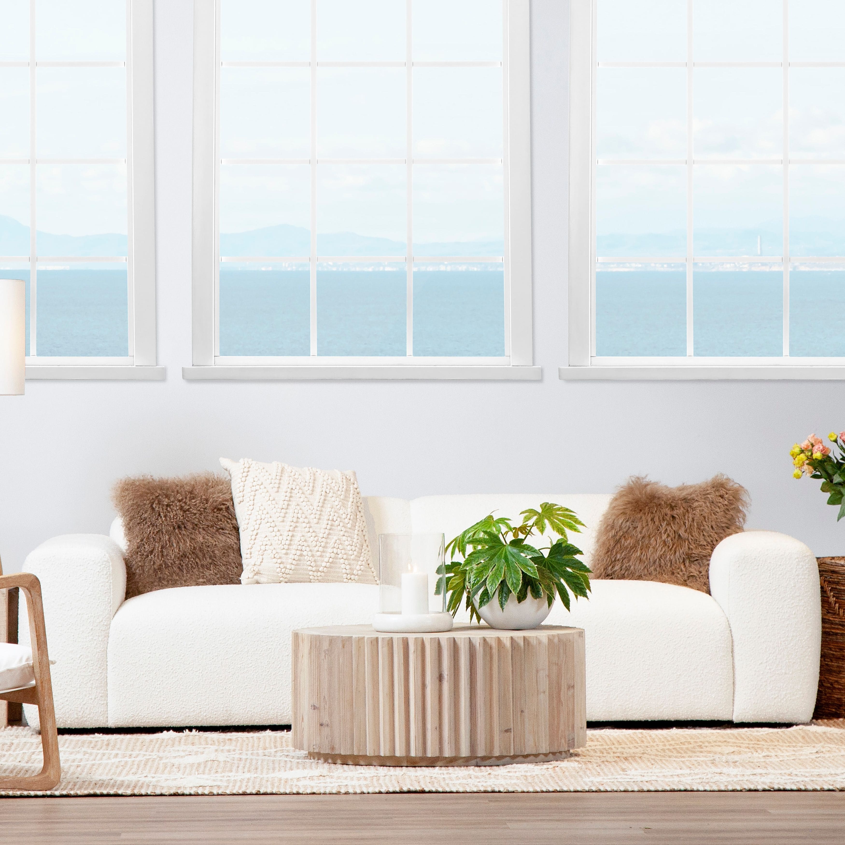 Emerson 33" Round Reclaimed Pine Block Coffee Table with Fluted Edge